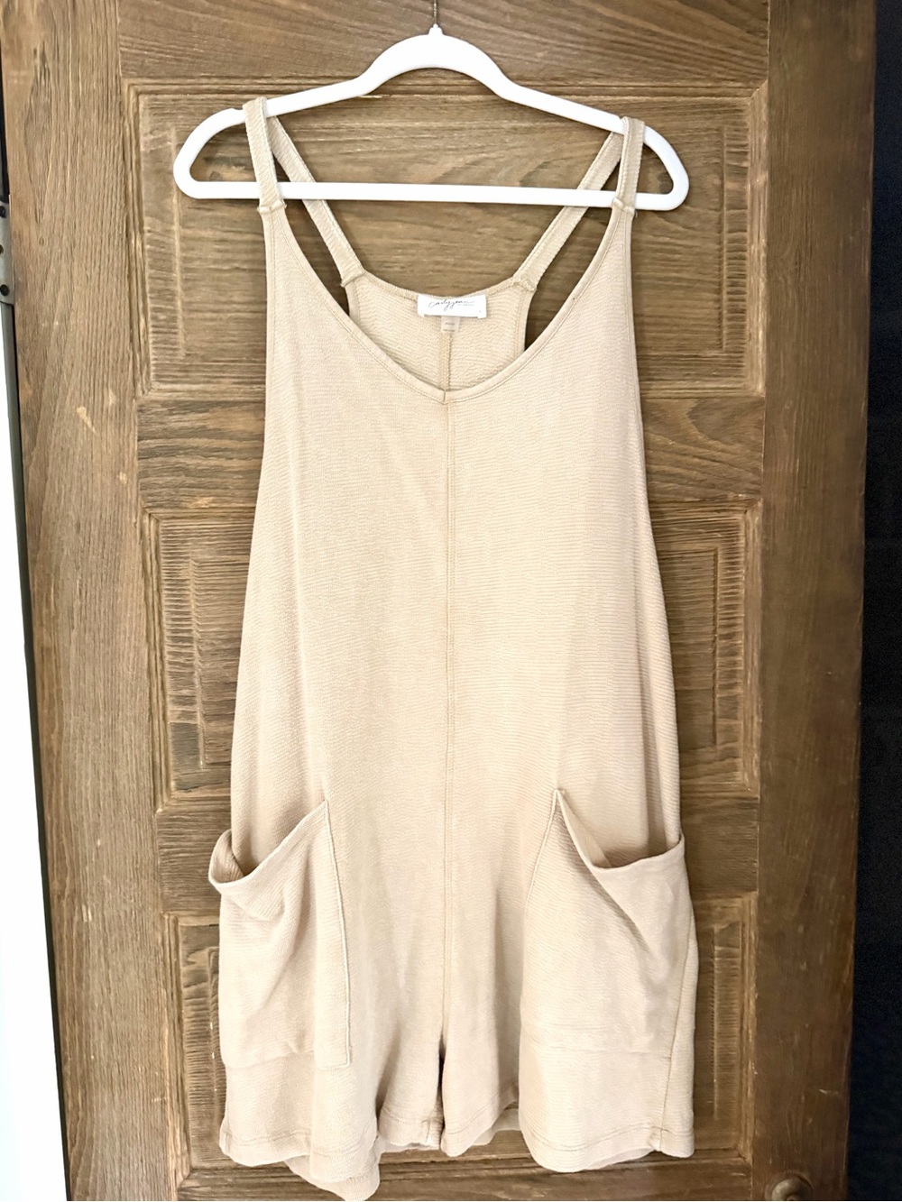 Carly Jean Lightweight Cotton Textured Romper Tan Size Large